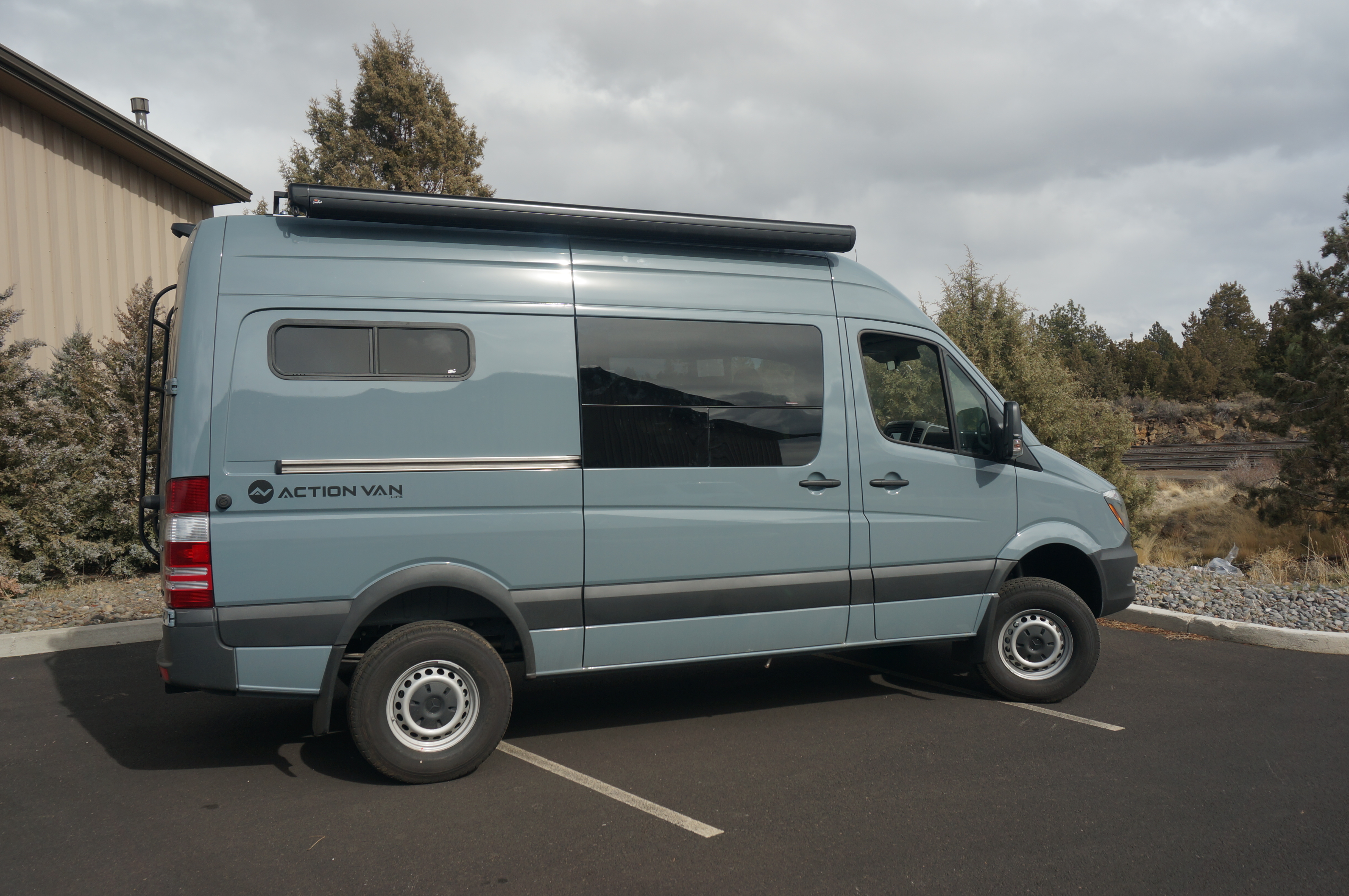 grey and blue van